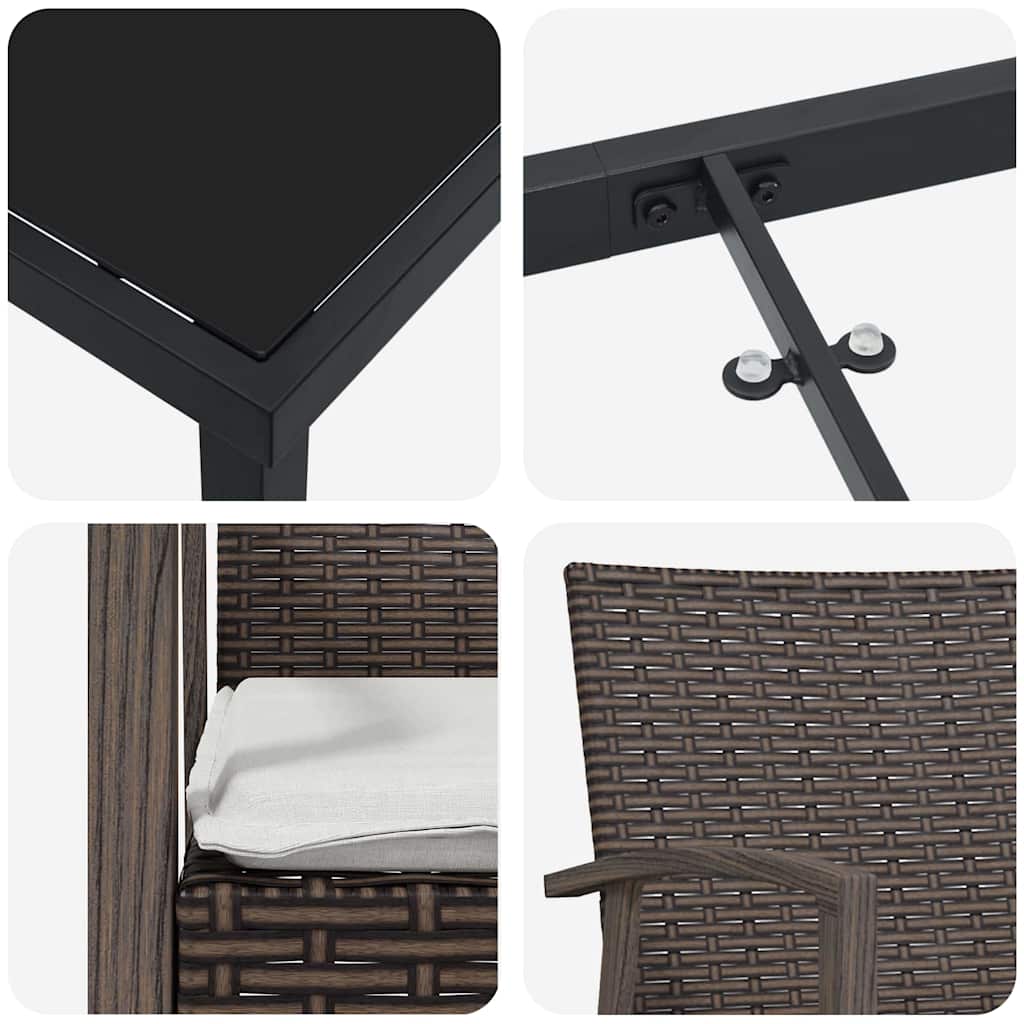 Set da Pranzo per Giardino 5 pz Marrone e Nero Rattan in PE