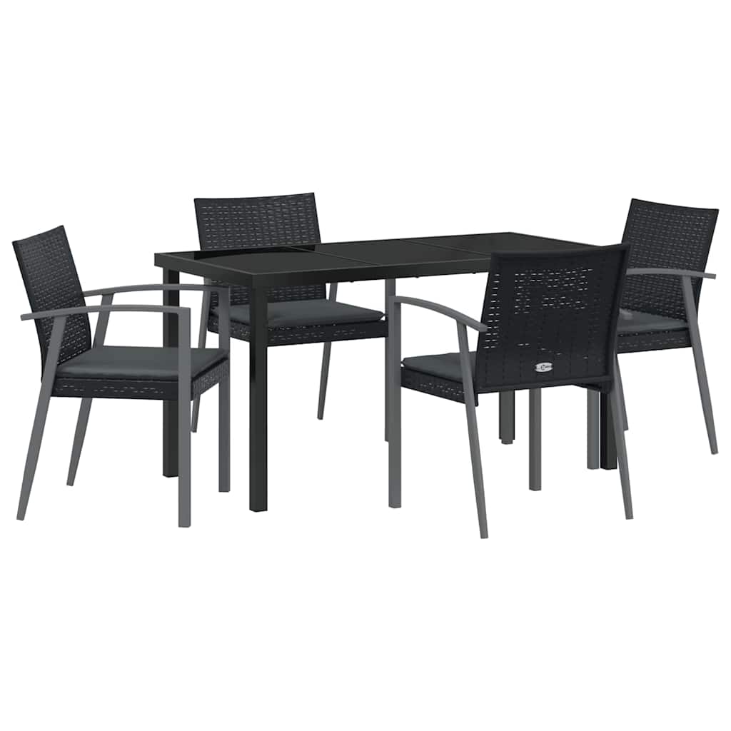 Set da Pranzo per Giardino 5 pz Nero e Grigio Rattan in PE