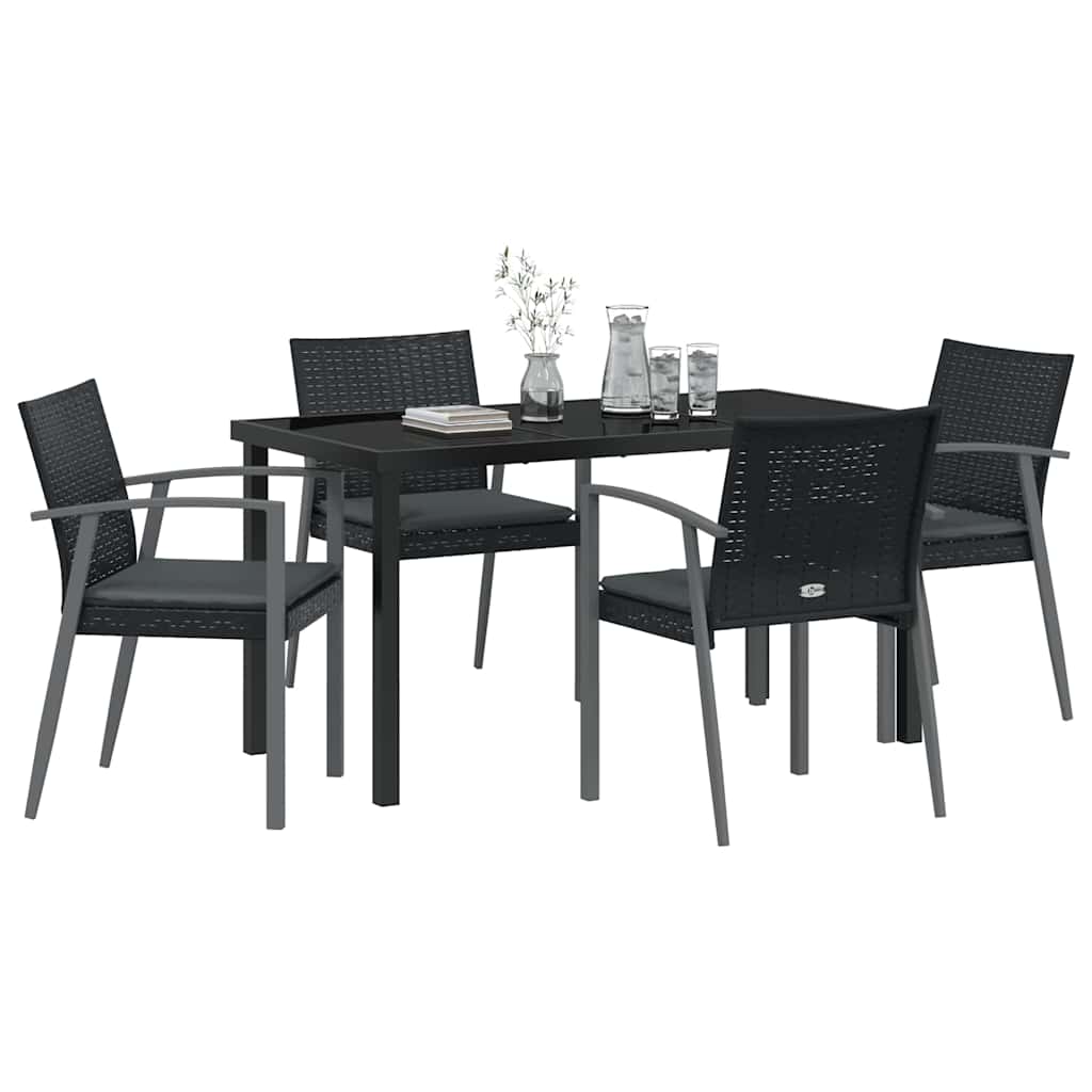 Set da Pranzo per Giardino 5 pz Nero e Grigio Rattan in PE