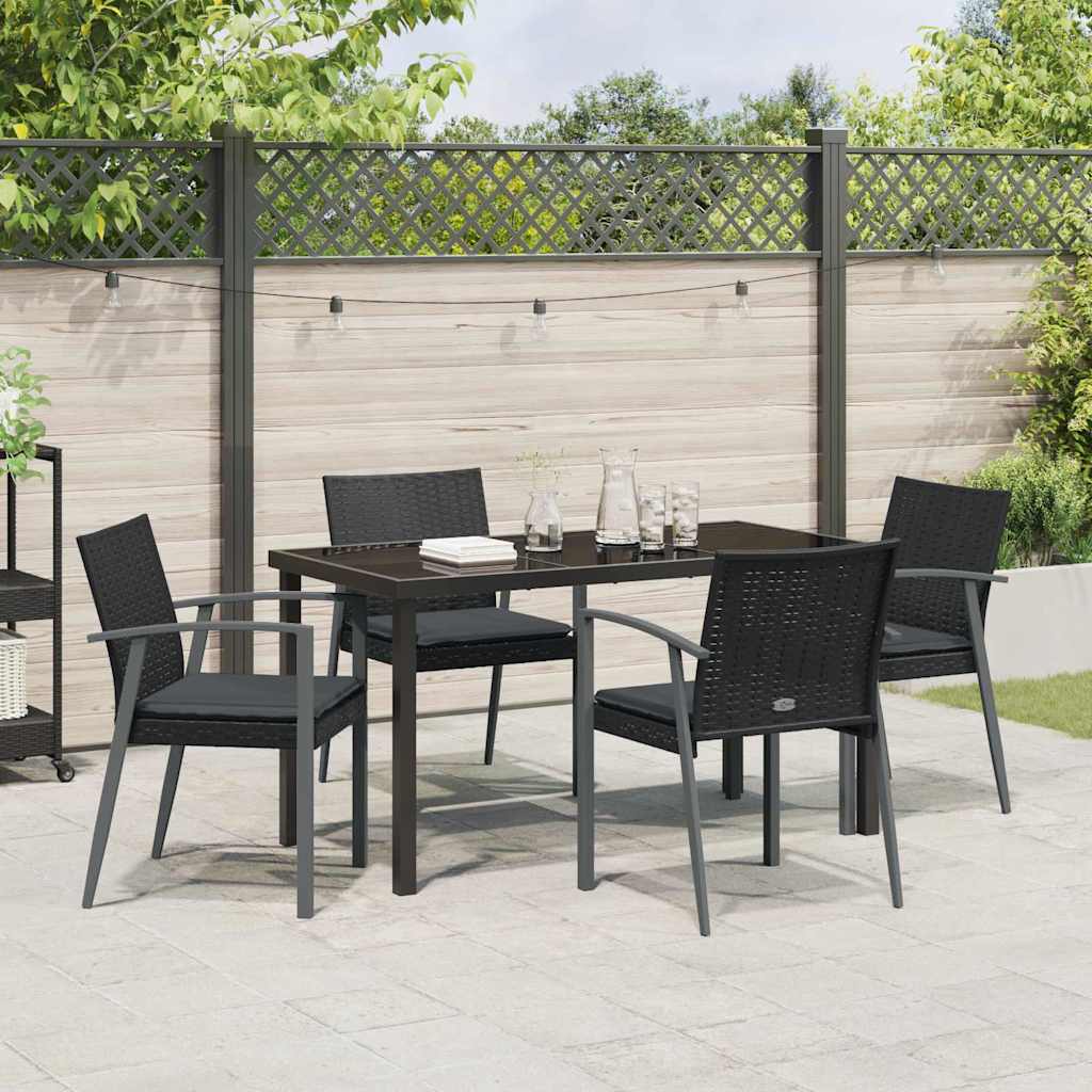 Set da Pranzo per Giardino 5 pz Nero e Grigio Rattan in PE