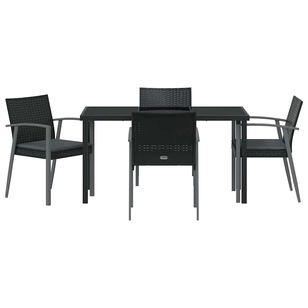 Set da Pranzo per Giardino 5 pz Nero e Grigio Rattan in PE