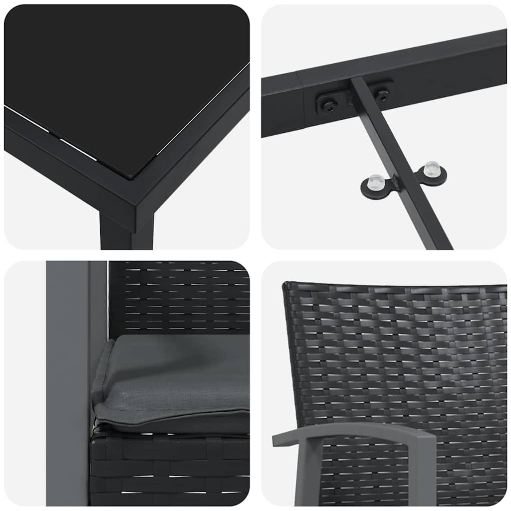 Set da Pranzo per Giardino 5 pz Nero e Grigio Rattan in PE