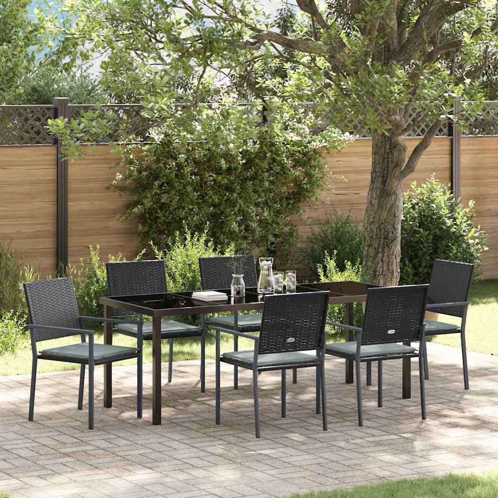Set da Pranzo per Giardino 7 pz Nero e Grigio Chiaro