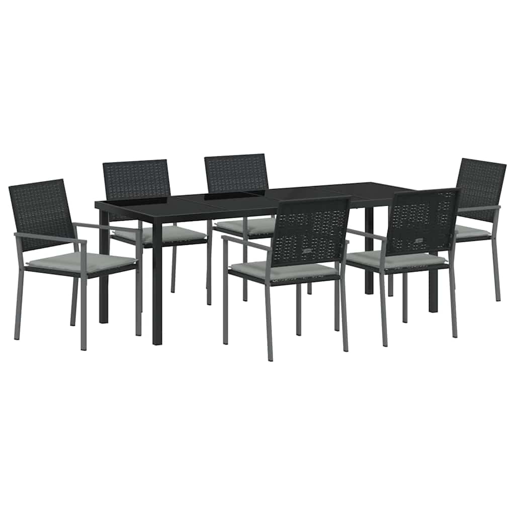 Set da Pranzo per Giardino 7 pz Nero e Grigio Chiaro