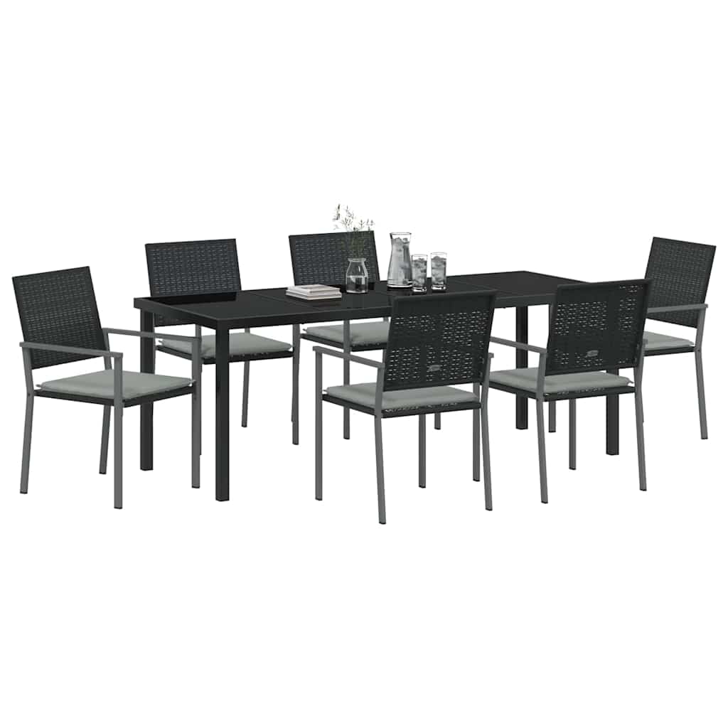 Set da Pranzo per Giardino 7 pz Nero e Grigio Chiaro