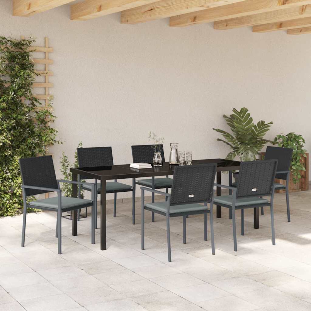 Set da Pranzo per Giardino 7 pz Nero e Grigio Chiaro