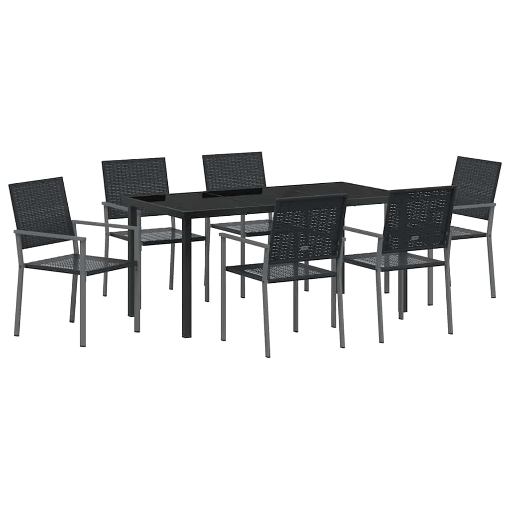 Set da Pranzo per Giardino 7 pz Nero Rattan in PE