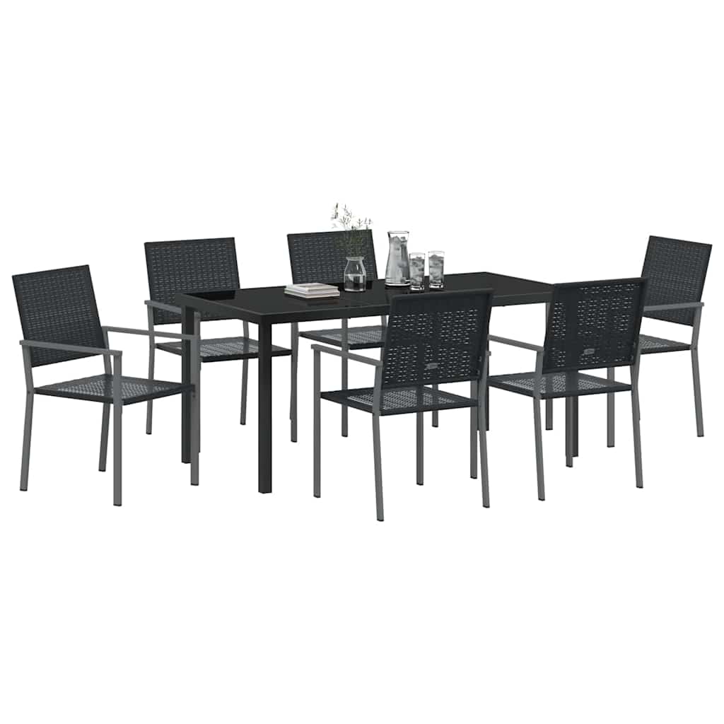 Set da Pranzo per Giardino 7 pz Nero Rattan in PE