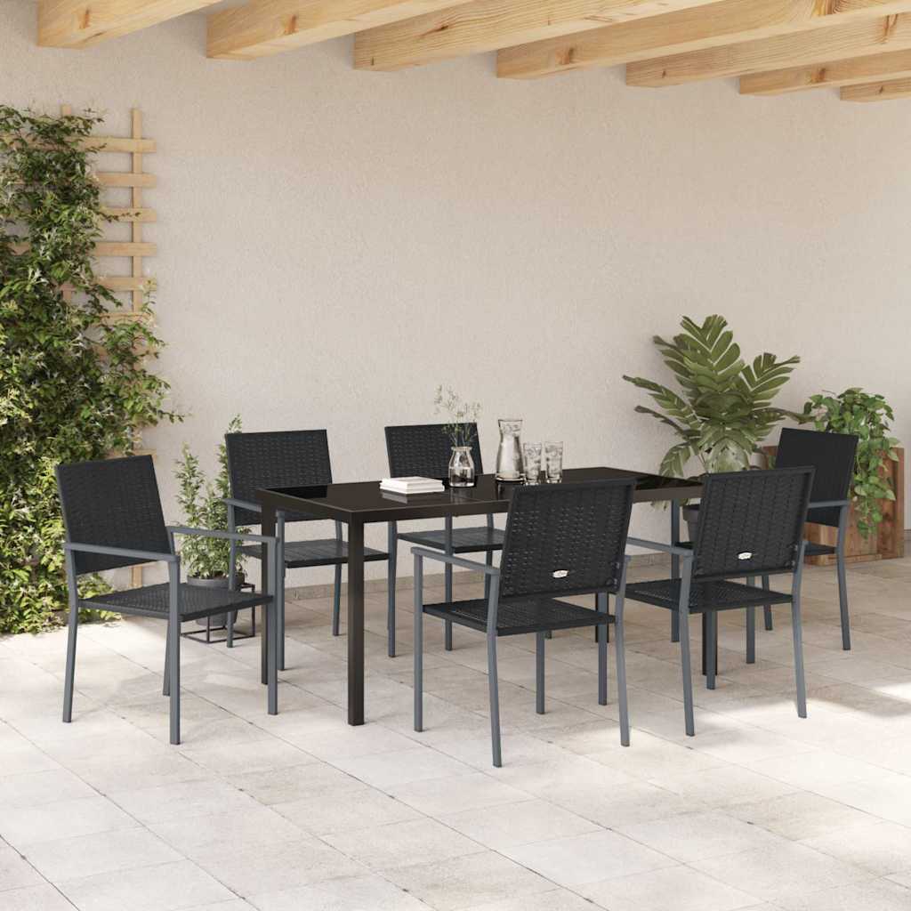 Set da Pranzo per Giardino 7 pz Nero Rattan in PE