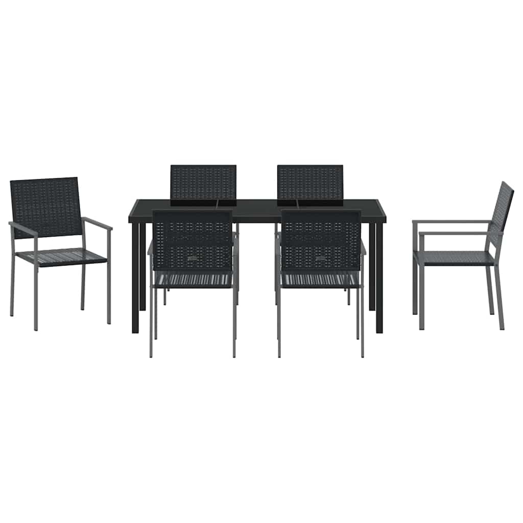 Set da Pranzo per Giardino 7 pz Nero Rattan in PE