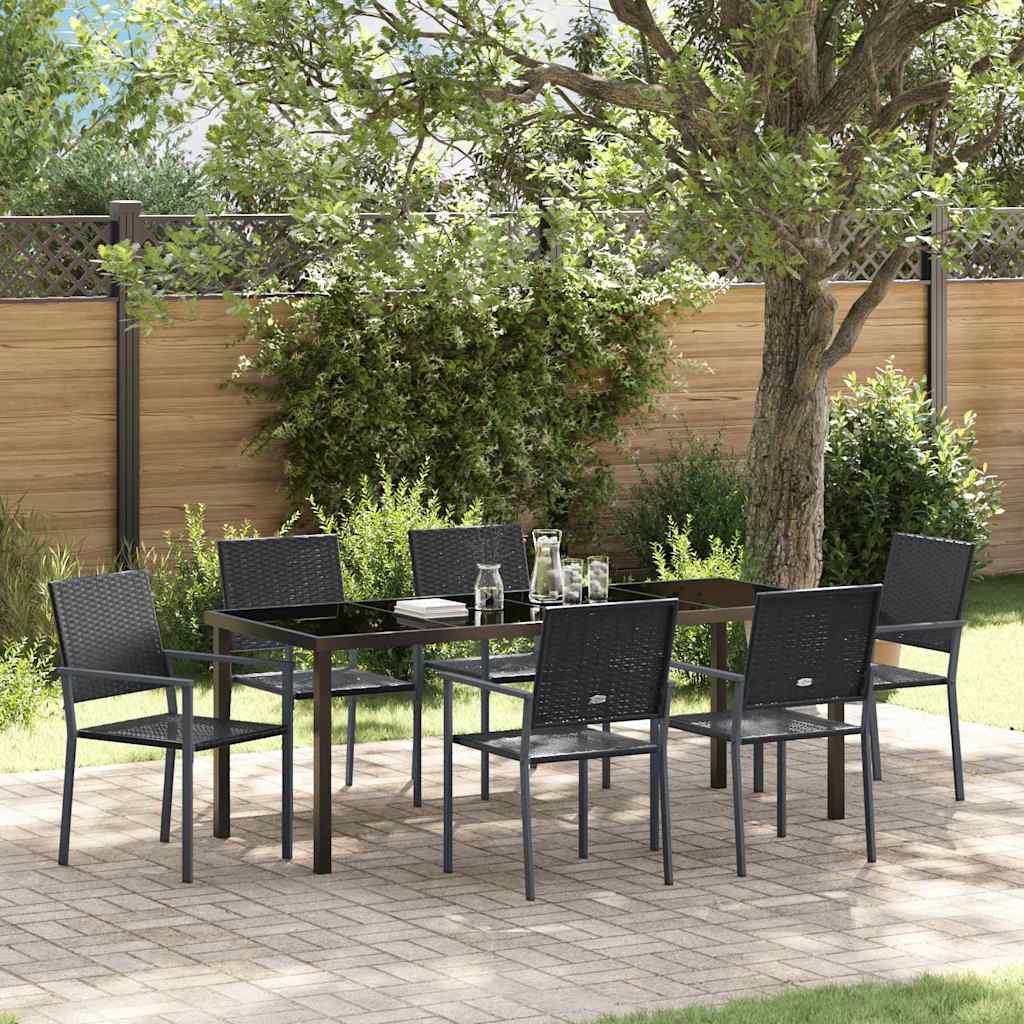 Set da Pranzo per Giardino 7 pz Nero Rattan in PE