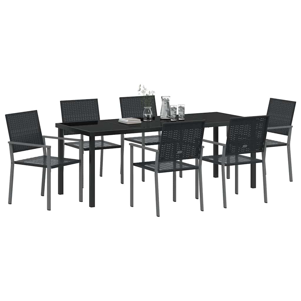 Set da Pranzo per Giardino 7 pz Nero Rattan in PE