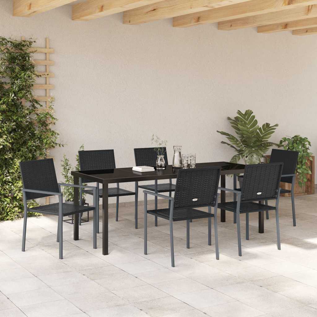 Set da Pranzo per Giardino 7 pz Nero Rattan in PE