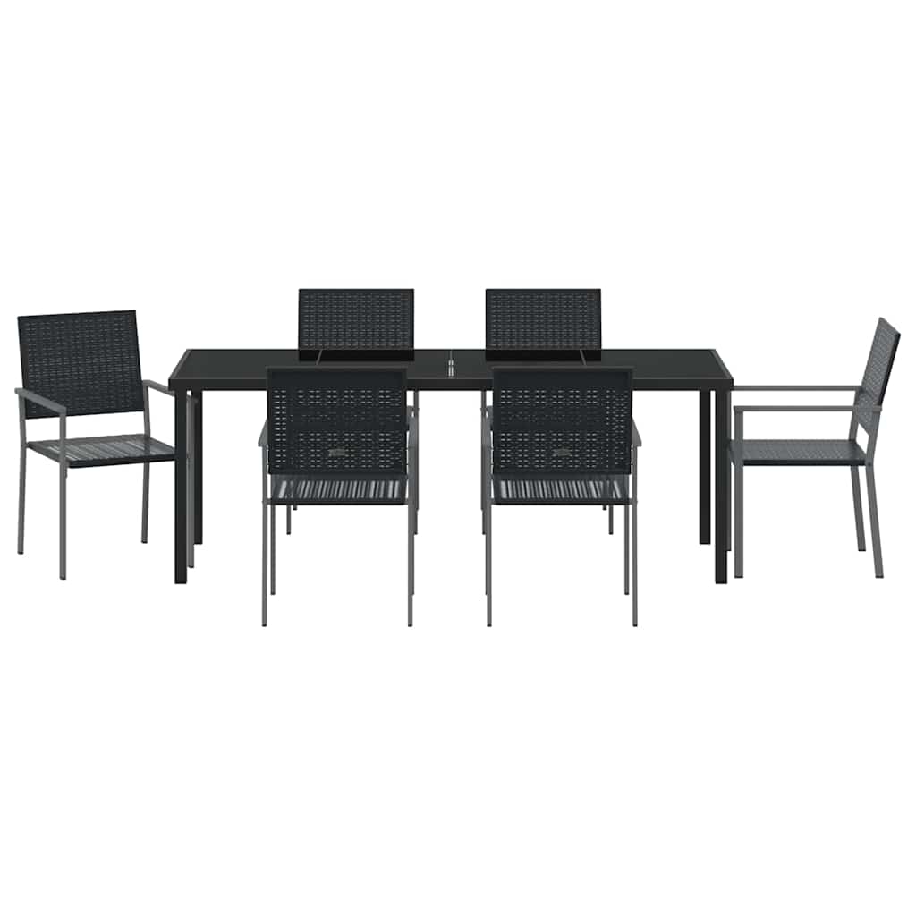 Set da Pranzo per Giardino 7 pz Nero Rattan in PE
