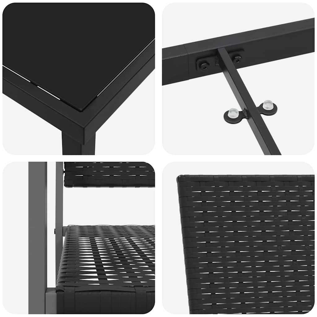 Set da Pranzo per Giardino 7 pz Nero Rattan in PE