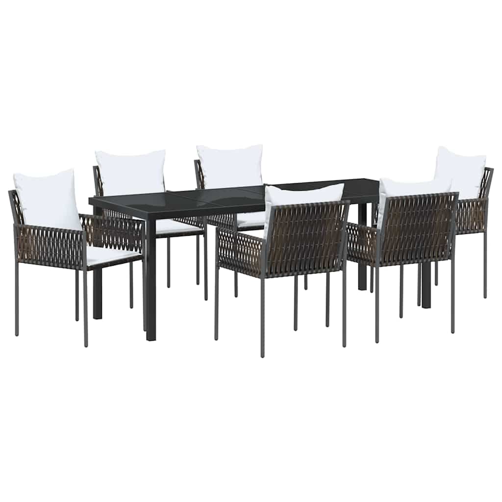 Set da Pranzo per Giardino 7 pz Marrone e Nero Rattan in PE