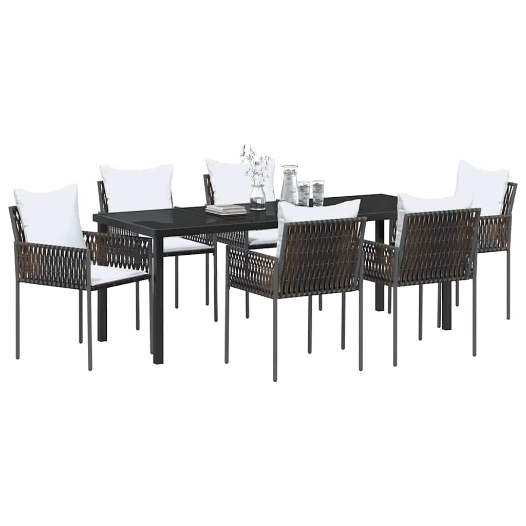 Set da Pranzo per Giardino 7 pz Marrone e Nero Rattan in PE