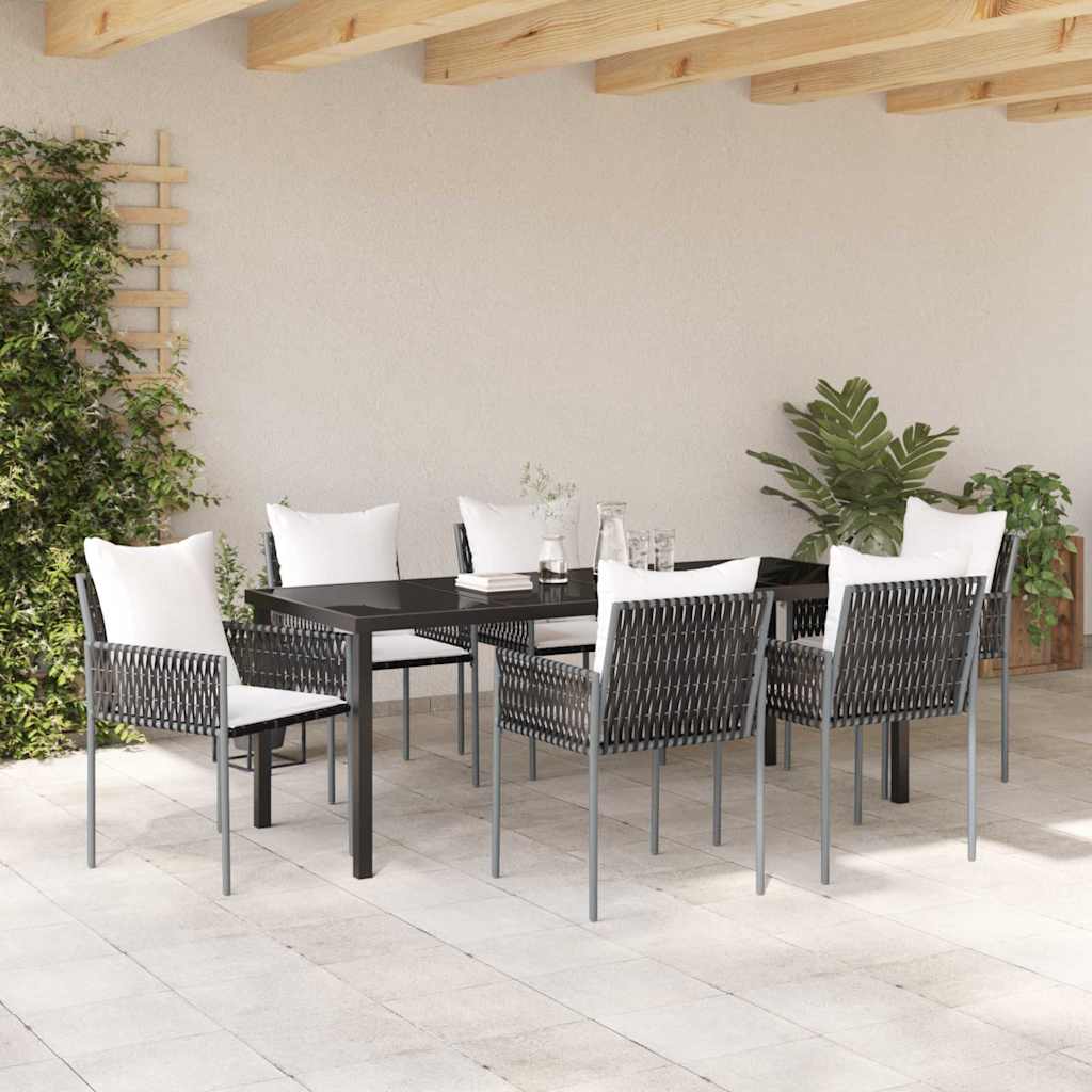 Set da Pranzo per Giardino 7 pz Marrone e Nero Rattan in PE
