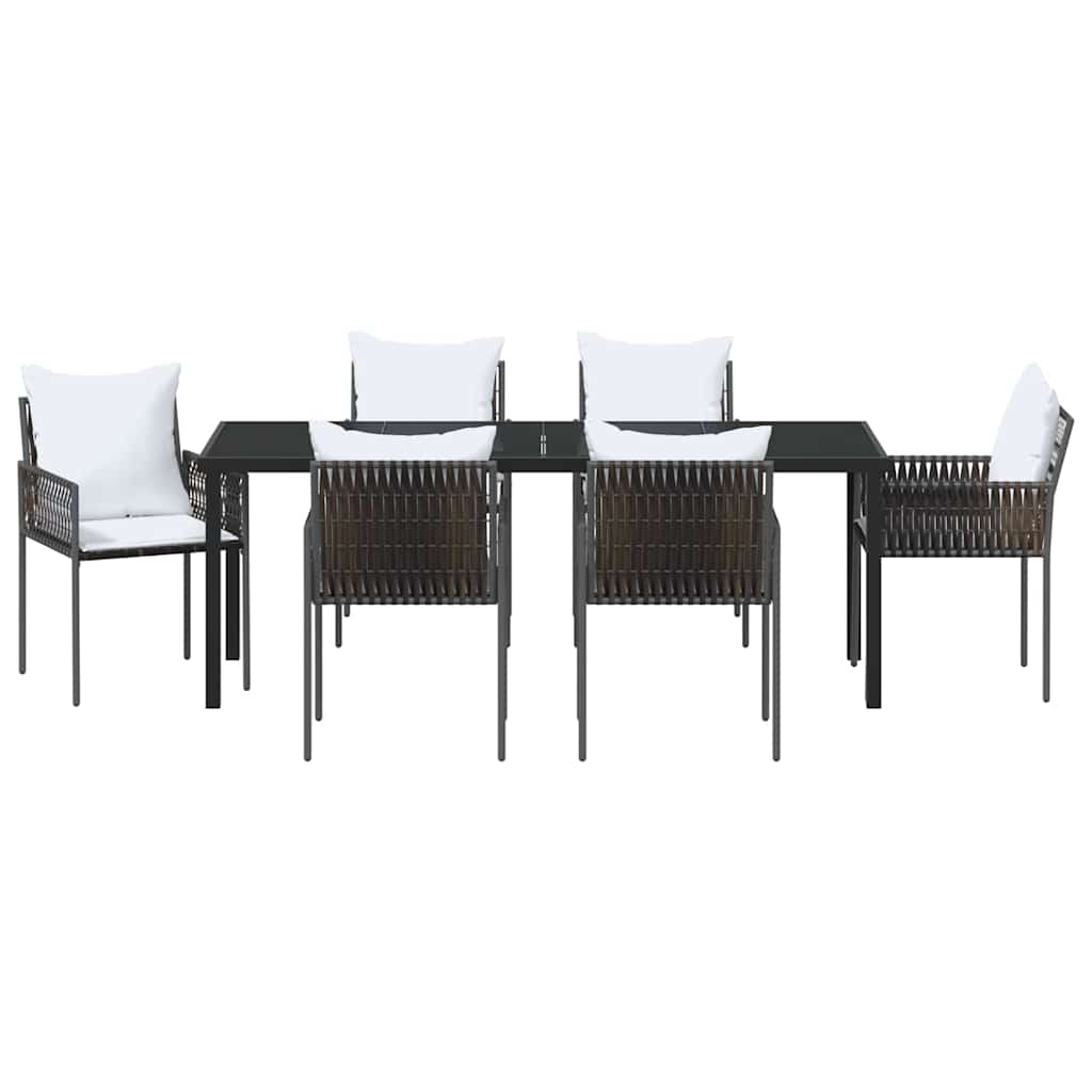 Set da Pranzo per Giardino 7 pz Marrone e Nero Rattan in PE