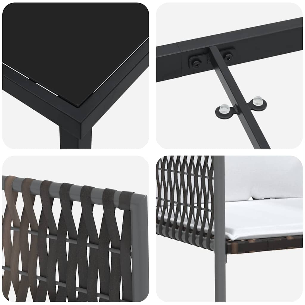 Set da Pranzo per Giardino 7 pz Marrone e Nero Rattan in PE