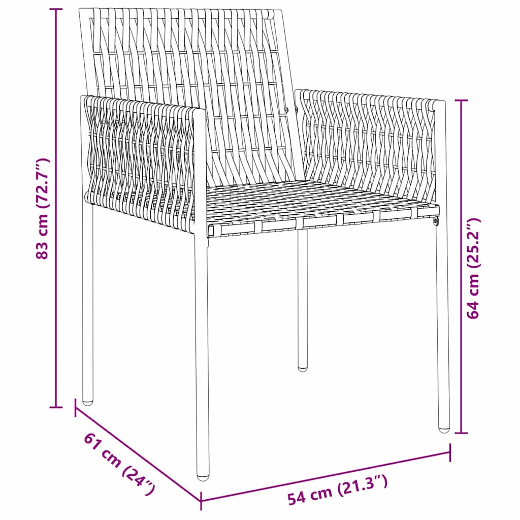 Set da Pranzo per Giardino 5 pz Nero e Grigio Rattan in PE