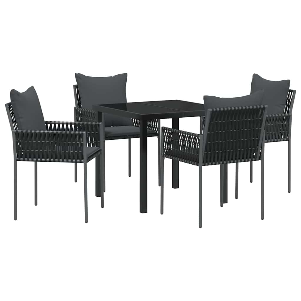 Set da Pranzo per Giardino 5 pz Nero e Grigio Rattan in PE