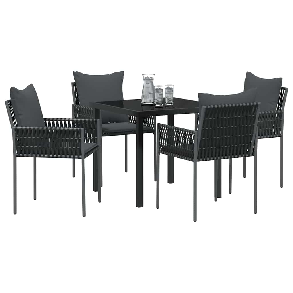 Set da Pranzo per Giardino 5 pz Nero e Grigio Rattan in PE