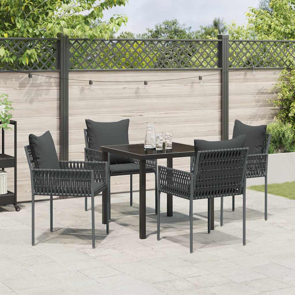 Set da Pranzo per Giardino 5 pz Nero e Grigio Rattan in PE