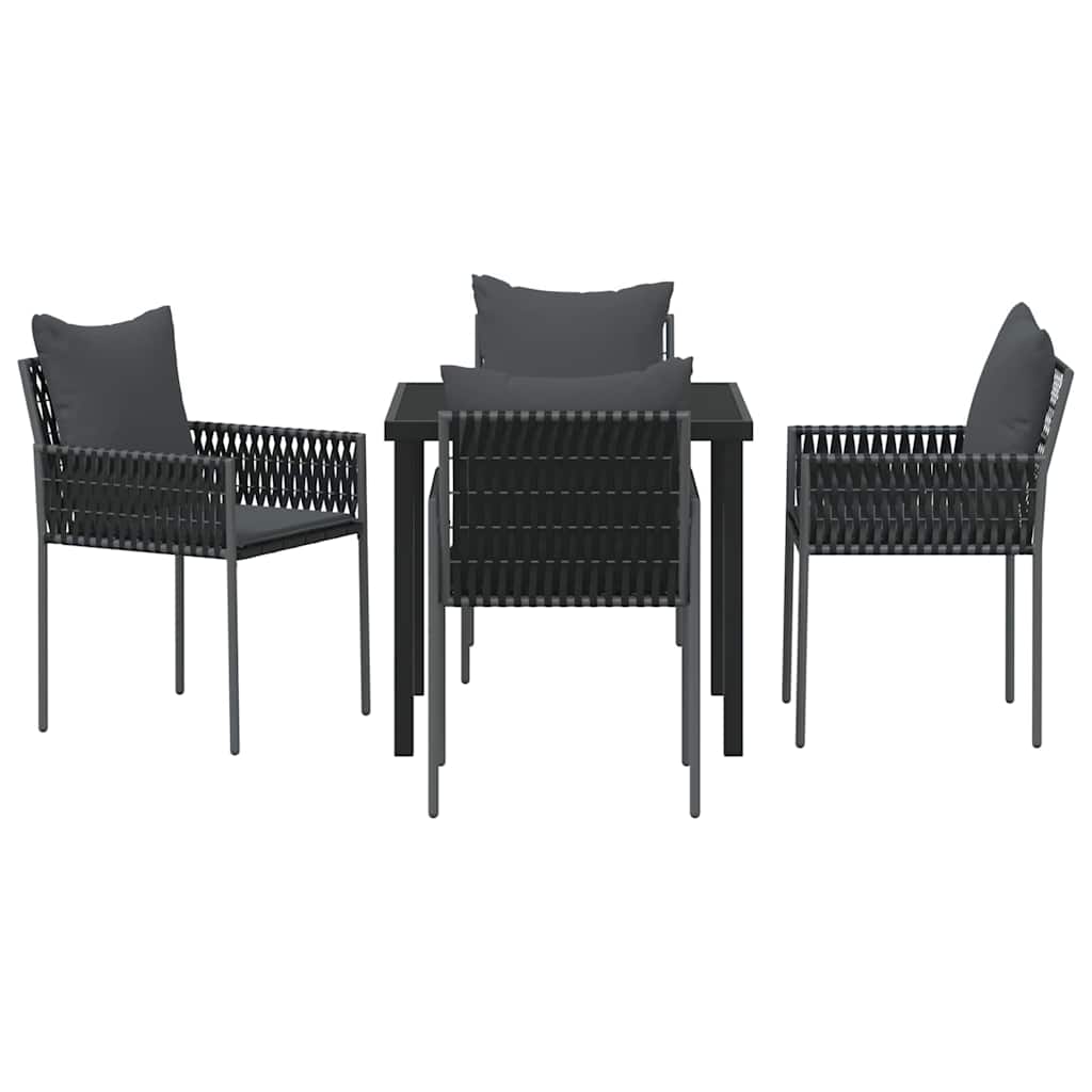 Set da Pranzo per Giardino 5 pz Nero e Grigio Rattan in PE