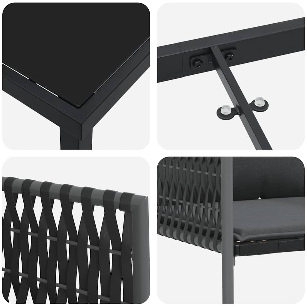 Set da Pranzo per Giardino 5 pz Nero e Grigio Rattan in PE