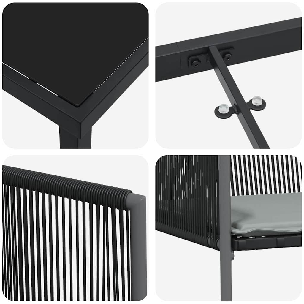 Set da Pranzo per Giardino 5 pz Nero Rattan in PE