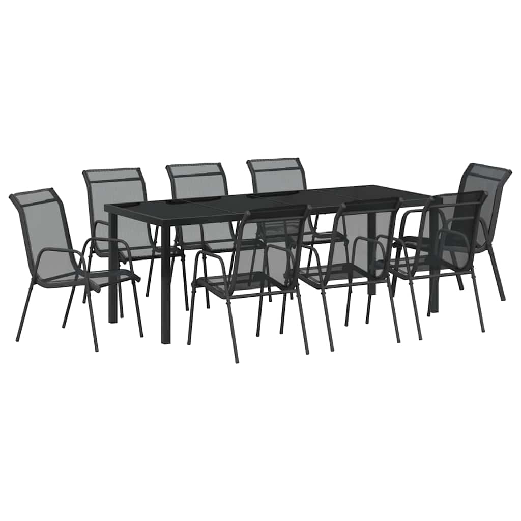 Set da Pranzo per Giardino 9 pz Nero