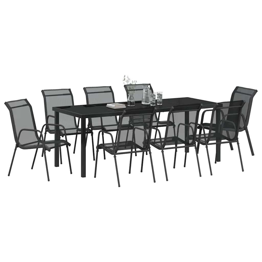 Set da Pranzo per Giardino 9 pz Nero