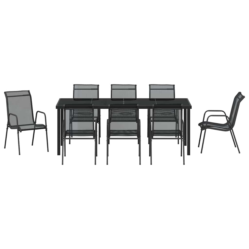 Set da Pranzo per Giardino 9 pz Nero