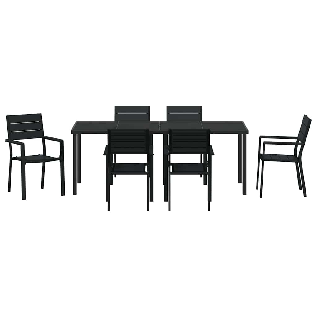 Set da Pranzo per Giardino 7 pz Nero