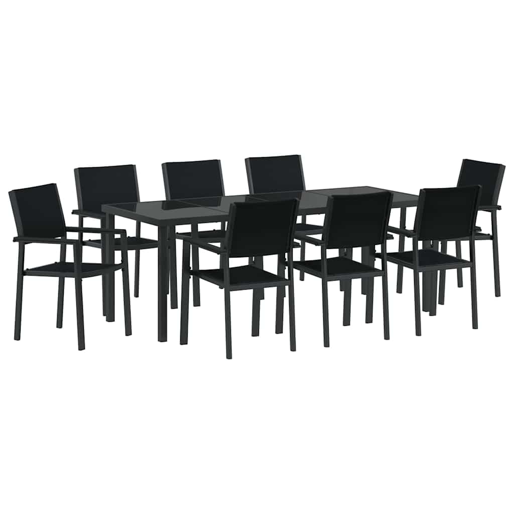 Set da Pranzo per Giardino 9 pz Nero