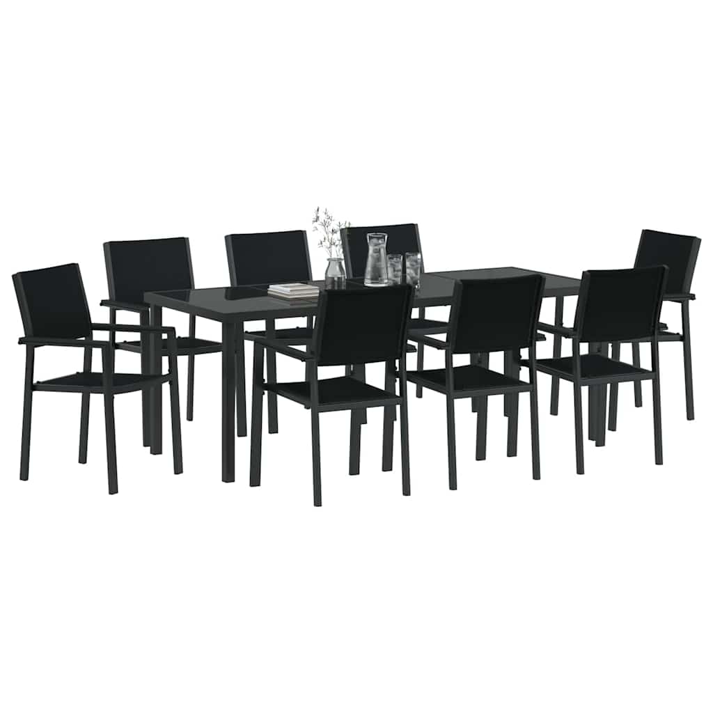 Set da Pranzo per Giardino 9 pz Nero