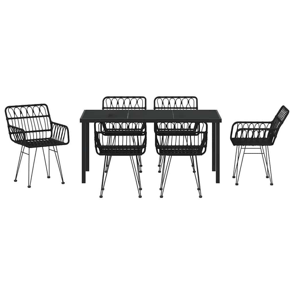 Set da Pranzo per Giardino 7 pz Nero