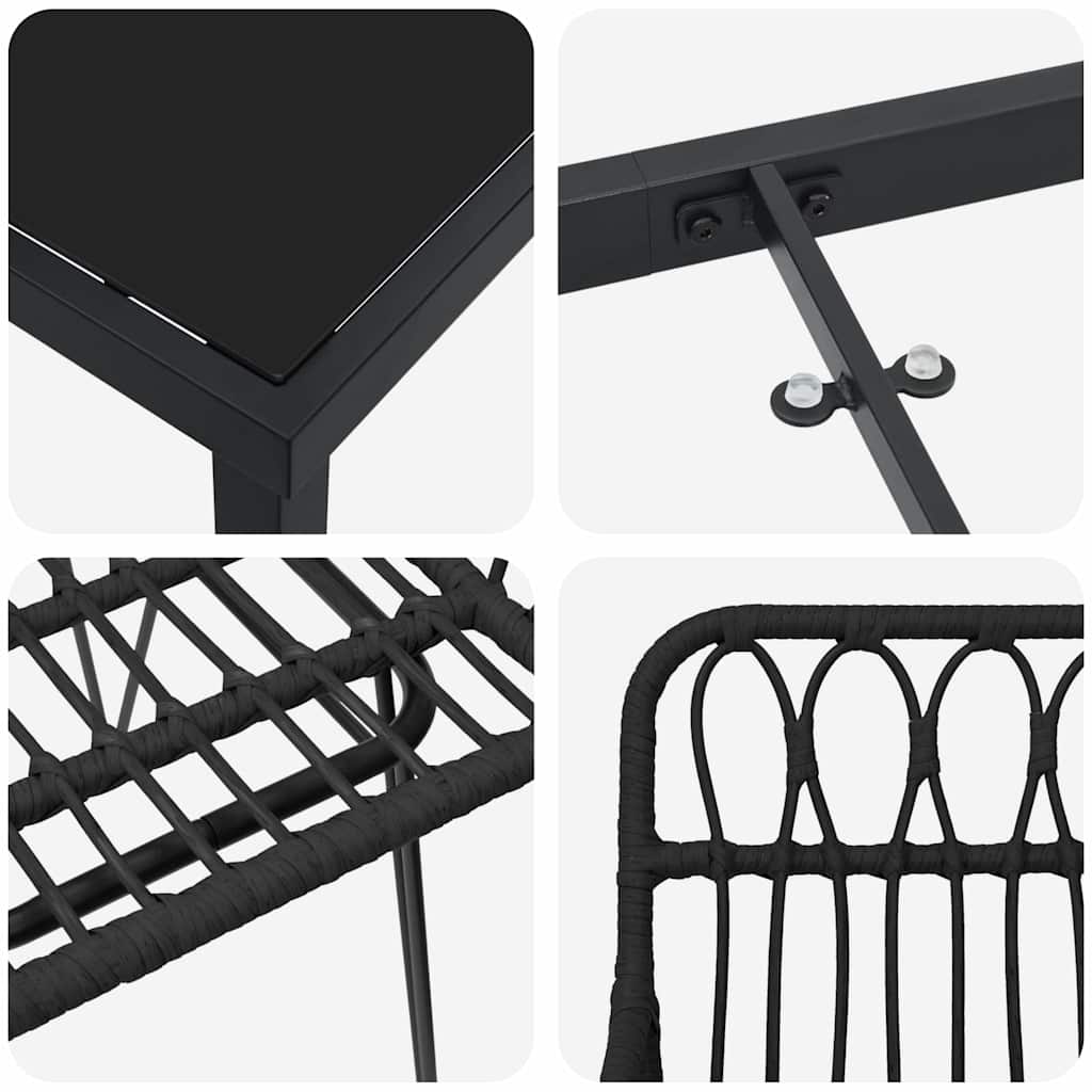 Set da Pranzo per Giardino 7 pz Nero