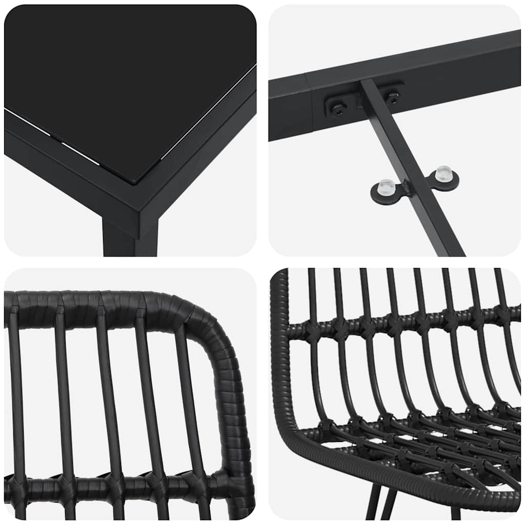 Set da Pranzo per Giardino 5 pz Nero