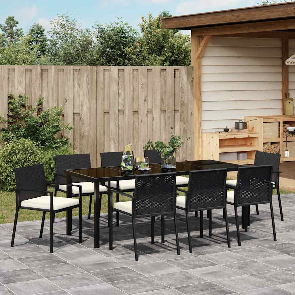 Set da Pranzo per Giardino 9 pz Nero