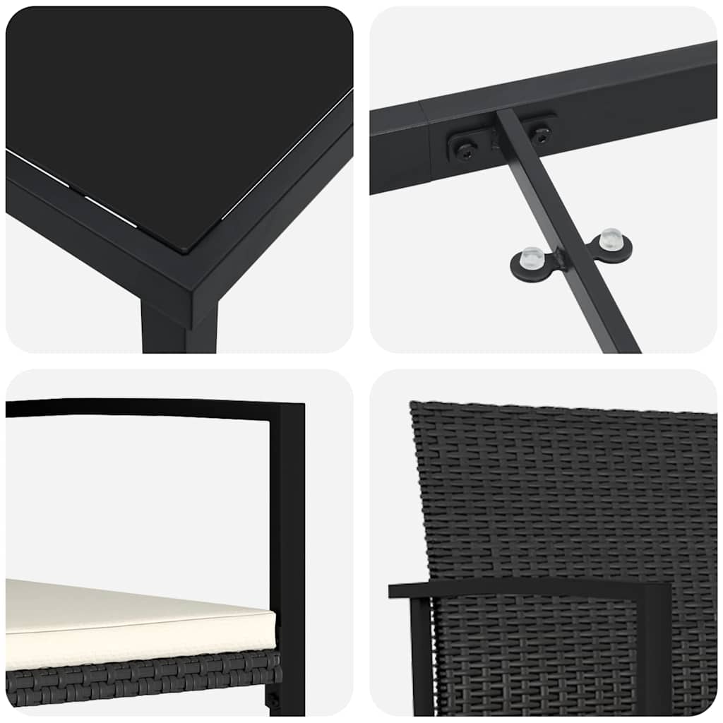 Set da Pranzo per Giardino 9 pz Nero