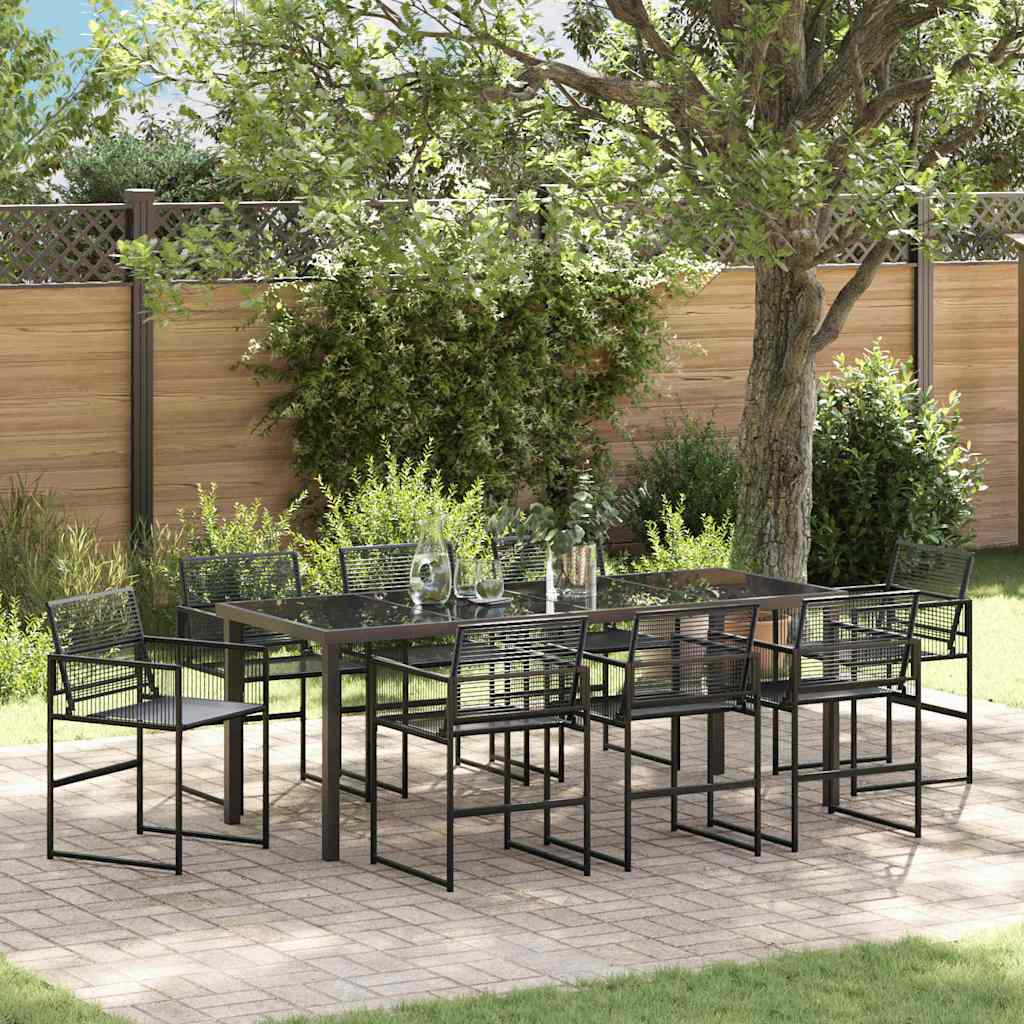 Set da Pranzo per Giardino 9 pz Nero polyrattan