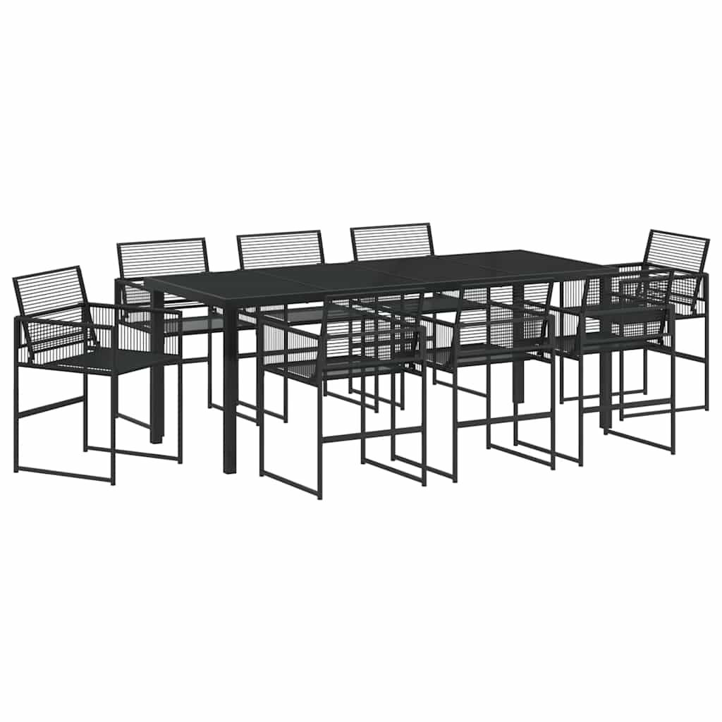Set da Pranzo per Giardino 9 pz Nero polyrattan