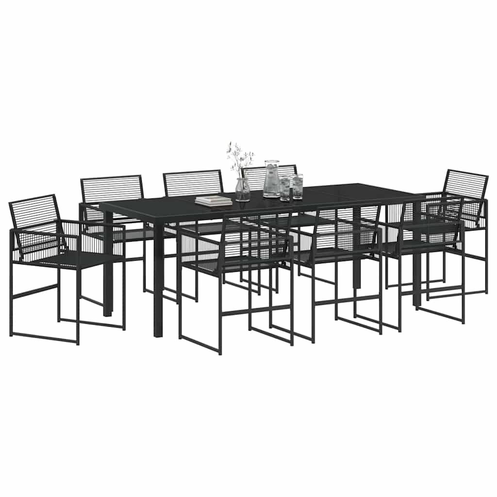 Set da Pranzo per Giardino 9 pz Nero polyrattan