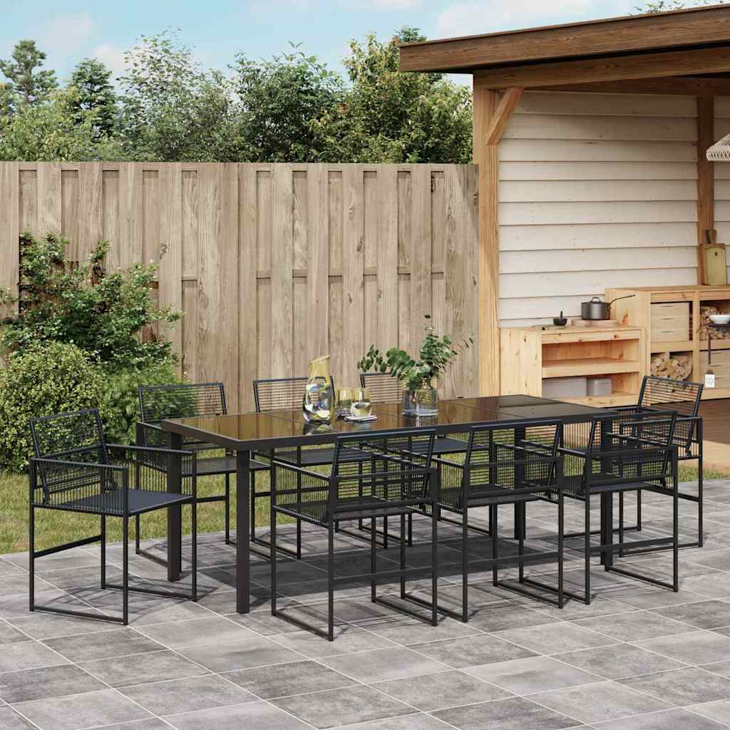 Set da Pranzo per Giardino 9 pz Nero polyrattan