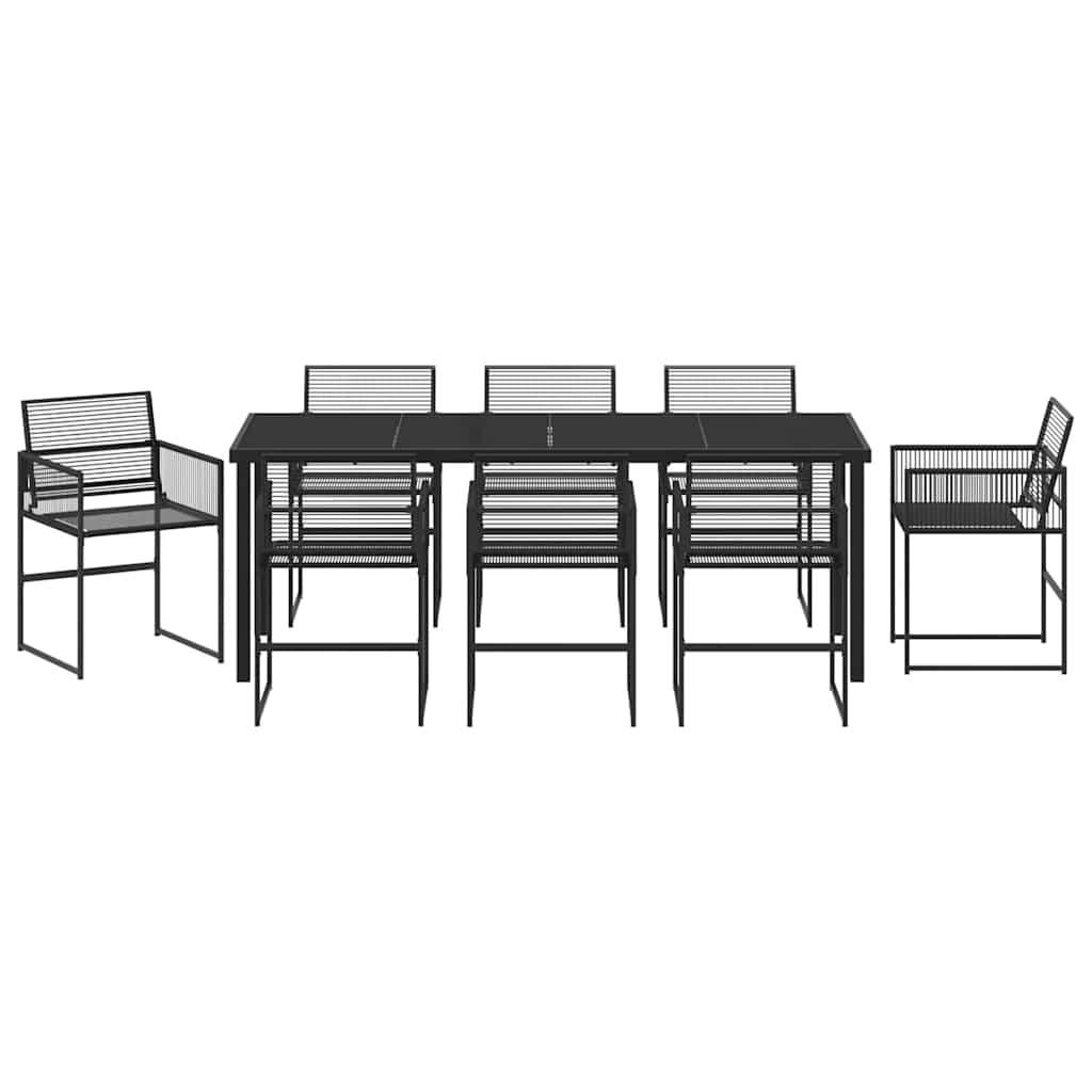 Set da Pranzo per Giardino 9 pz Nero polyrattan