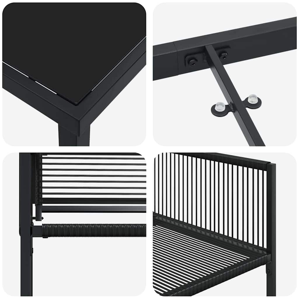 Set da Pranzo per Giardino 9 pz Nero polyrattan