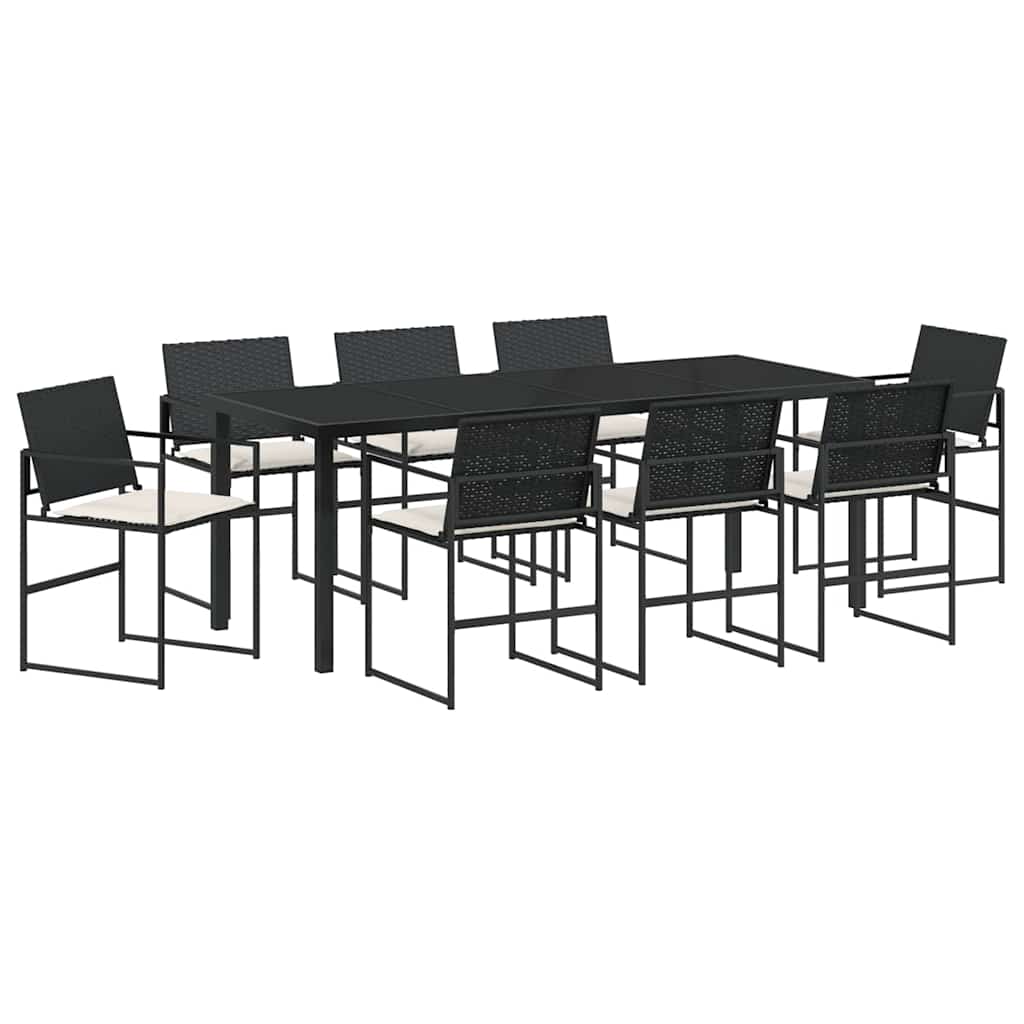 Set da Pranzo per Giardino 9 pz Nero e Crema polyrattan
