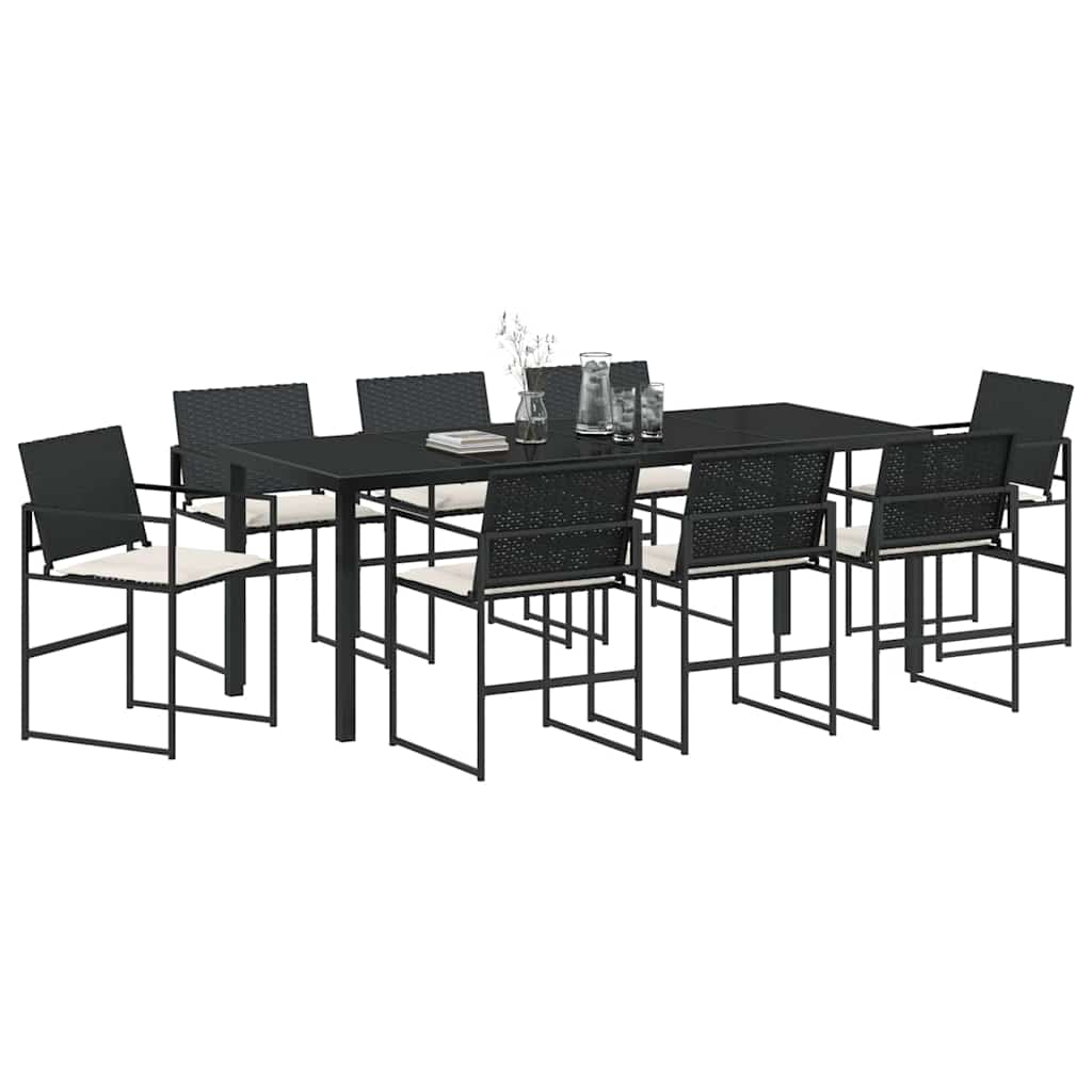 Set da Pranzo per Giardino 9 pz Nero e Crema polyrattan